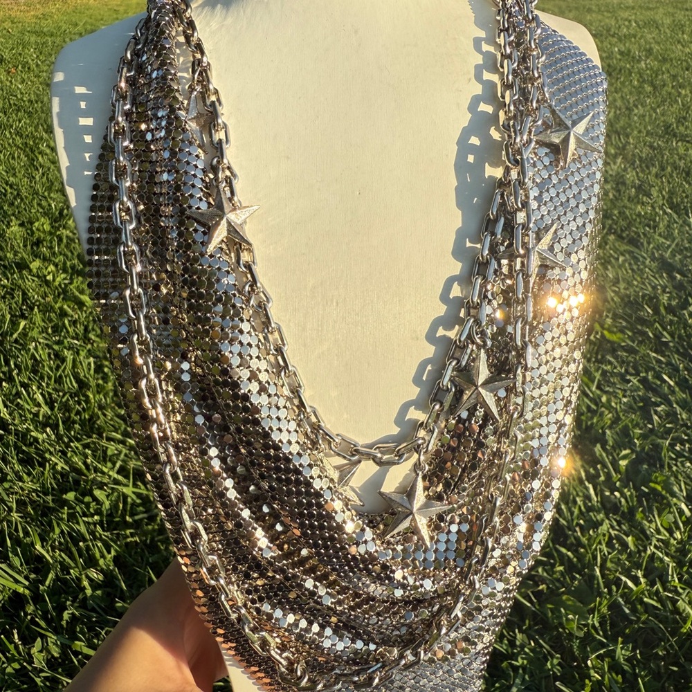 Niche designers Silver Multi-Layer Star Chain Necklace